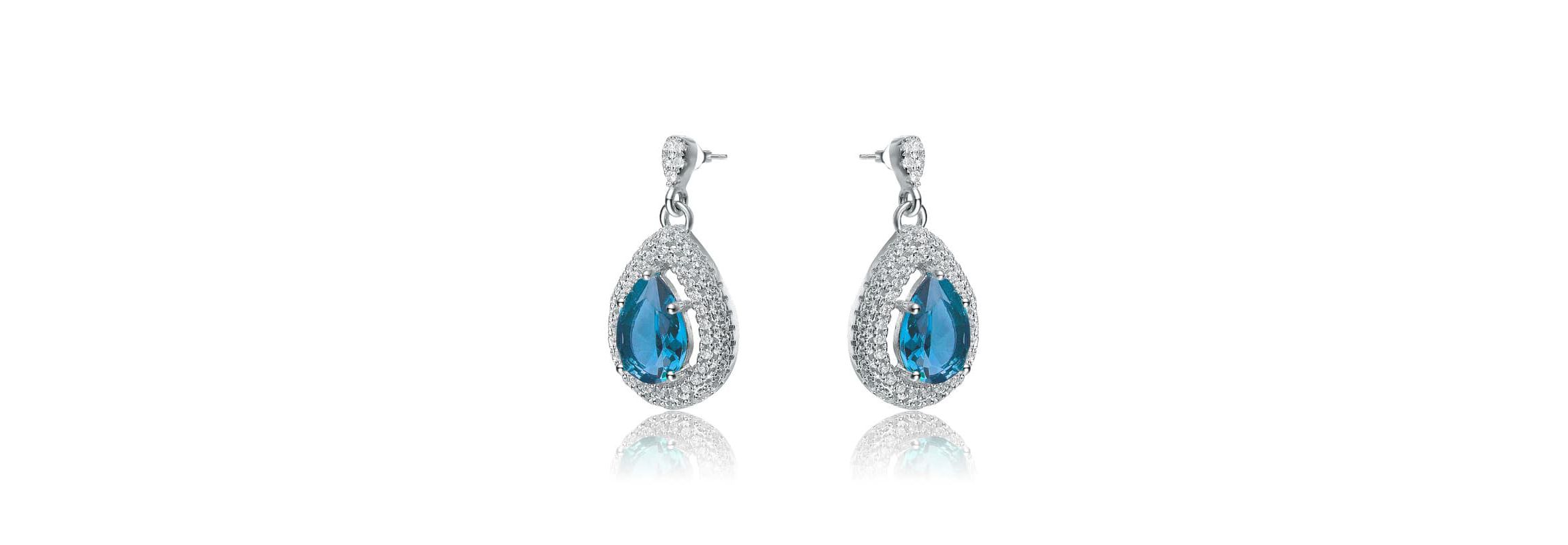 Lab Created Sterling Silver White Gold Plated with Colored Cubic Zirconia Pear Drop Earrings
