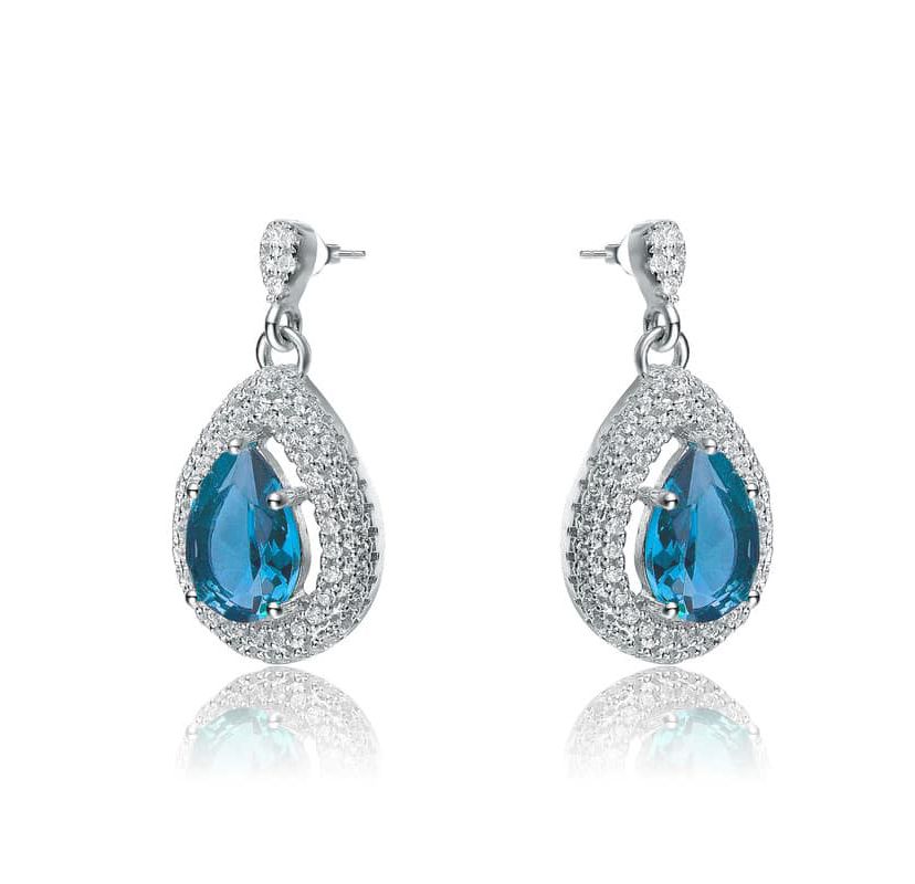 Lab Created Sterling Silver White Gold Plated with Colored Cubic Zirconia Pear Drop Earrings
