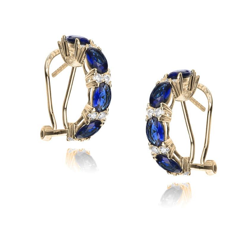 Lab Created Sterling Silver 14K Gold Plated with Colored Cubic Zirconia Half Hoop Earrings