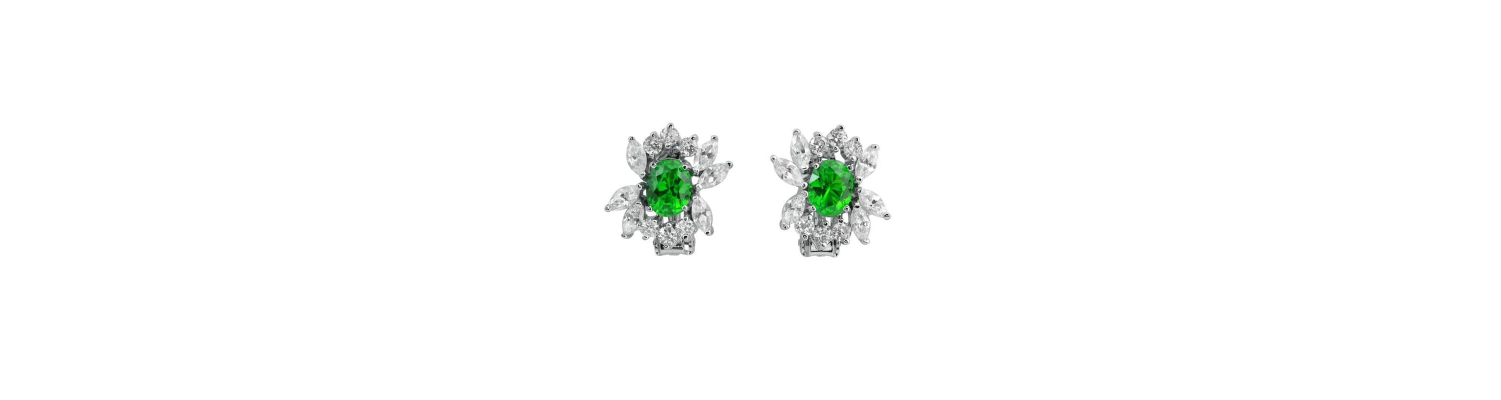 Lab Created Sterling Silver White Gold Plated with Colored Cubic Zirconia Marquise Cluster Earrings
