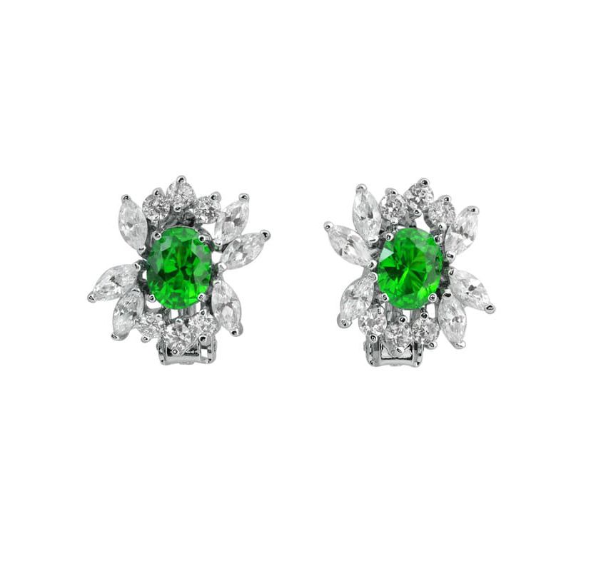 Lab Created Sterling Silver White Gold Plated with Colored Cubic Zirconia Marquise Cluster Earrings