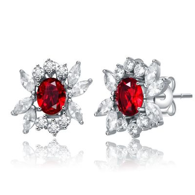 Rozzato Lab Created Sterling Silver White Gold Plated with Colored Cubic Zirconia Marquise Cluster Earrings