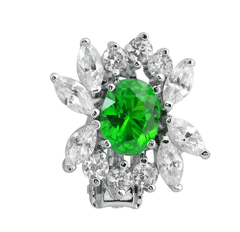 Lab Created Sterling Silver White Gold Plated with Colored Cubic Zirconia Marquise Cluster Earrings