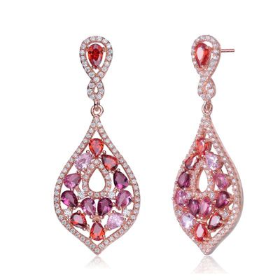 Rozzato Lab Created Sterling Silver with Multi-Colored Cubic Zirconia Accent Dangle Earrings, Pink