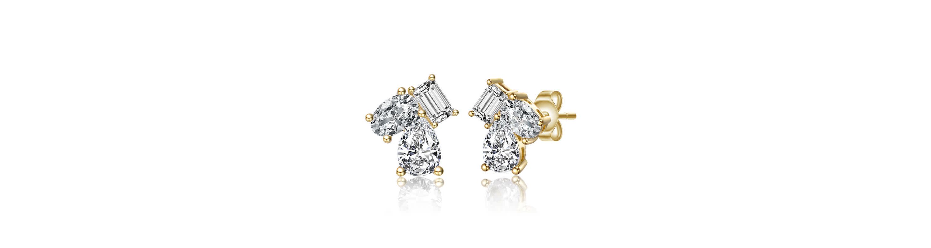 Lab Created Sterling Silver with Clear Cubic Zirconia Three-Stone Cluster Stud Earrings