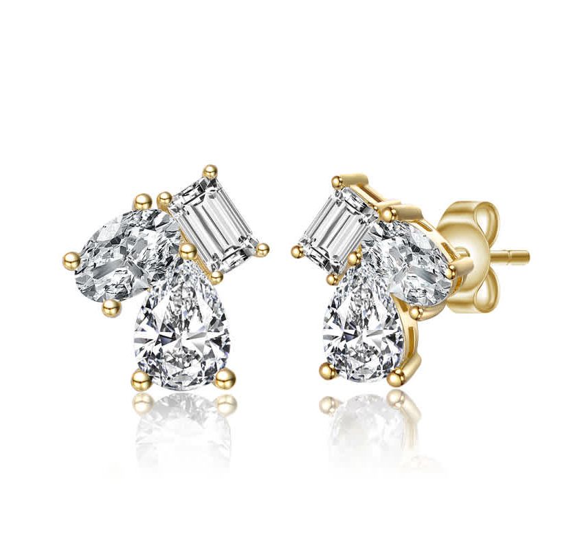Lab Created Sterling Silver with Clear Cubic Zirconia Three-Stone Cluster Stud Earrings
