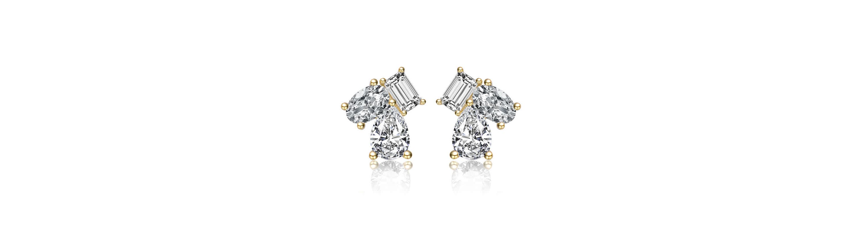 Lab Created Sterling Silver with Clear Cubic Zirconia Three-Stone Cluster Stud Earrings