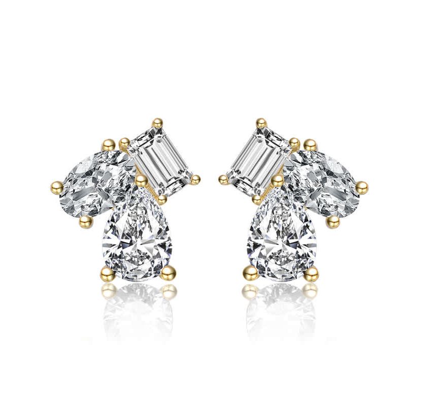 Lab Created Sterling Silver with Clear Cubic Zirconia Three-Stone Cluster Stud Earrings
