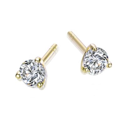 Rozzato Lab Created Sterling Silver with Clear Cubic Zirconia Martini Prong Solitaire Stud Earrings, Gold
