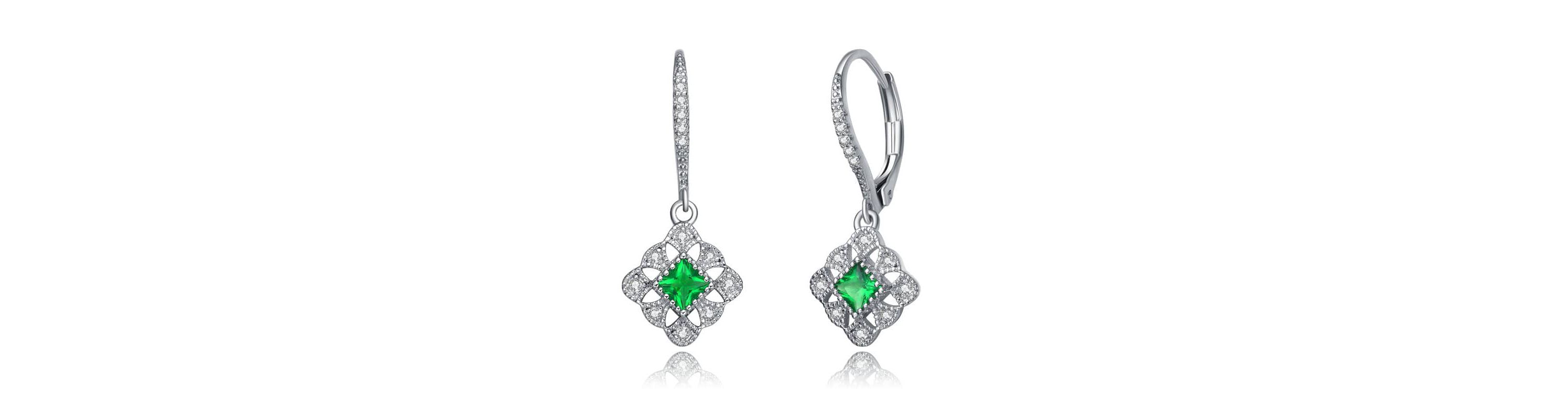 Lab Created Sterling Silver White Gold Plated with Colored Cubic Zirconia Adorn Leverback Earrings