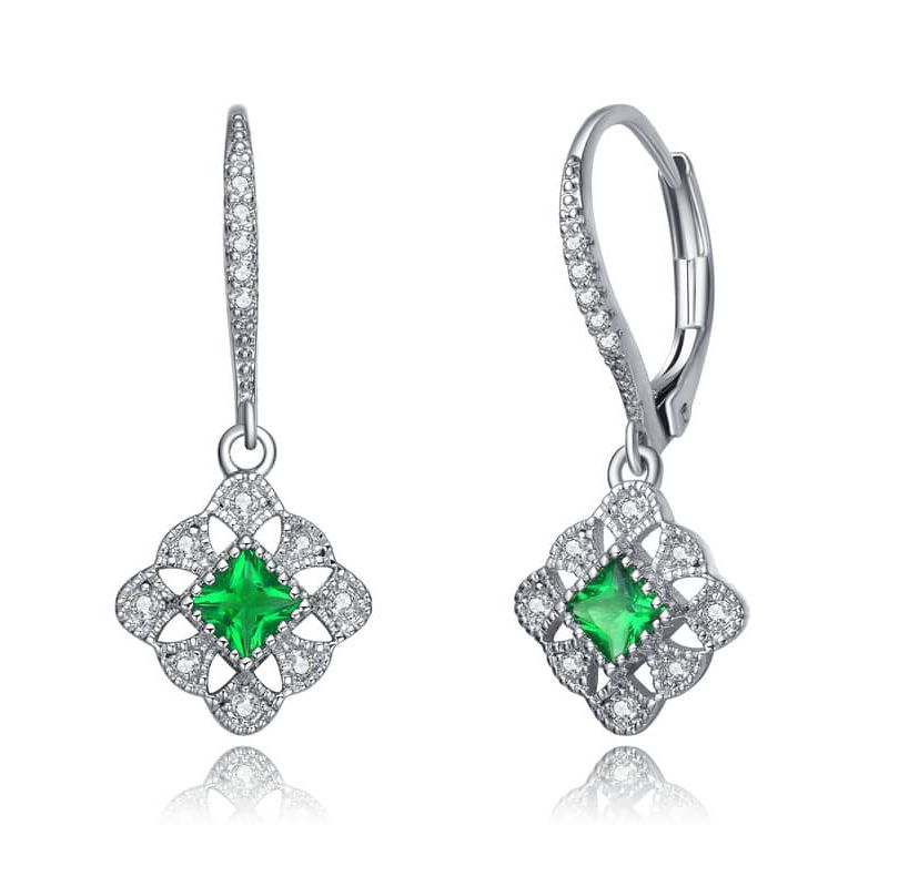 Lab Created Sterling Silver White Gold Plated with Colored Cubic Zirconia Adorn Leverback Earrings