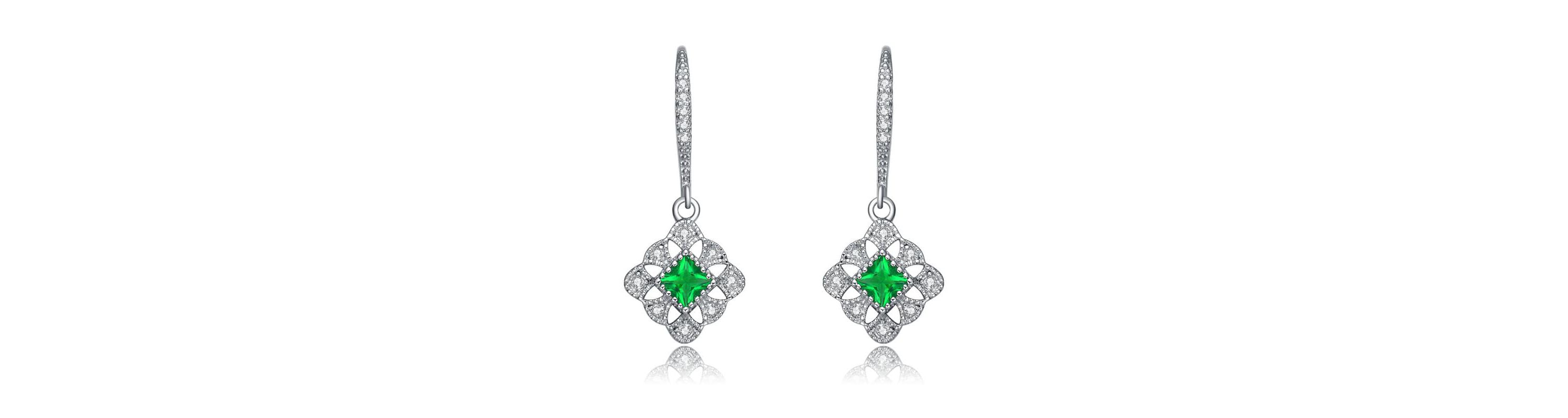 Lab Created Sterling Silver White Gold Plated with Colored Cubic Zirconia Adorn Leverback Earrings