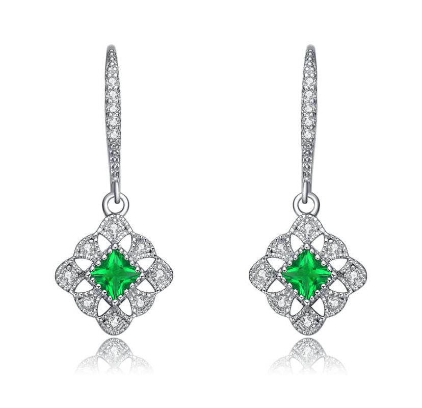 Lab Created Sterling Silver White Gold Plated with Colored Cubic Zirconia Adorn Leverback Earrings