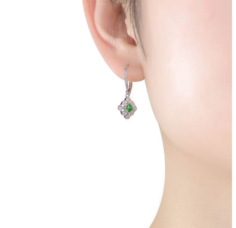 Lab Created Sterling Silver White Gold Plated with Colored Cubic Zirconia Adorn Leverback Earrings