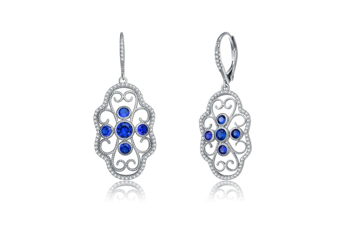 Lab Created Sterling Silver White Gold Plated with Colored Cubic Zirconia Leverback Filigree Earrings