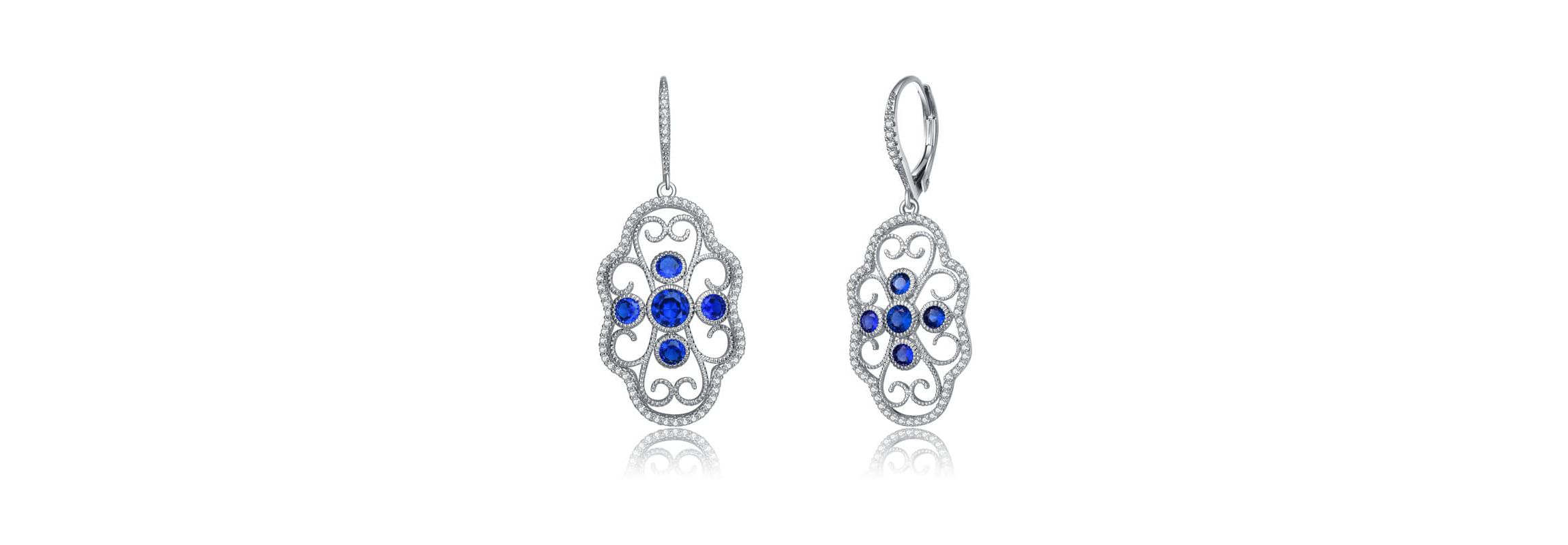 Lab Created Sterling Silver White Gold Plated with Colored Cubic Zirconia Leverback Filigree Earrings