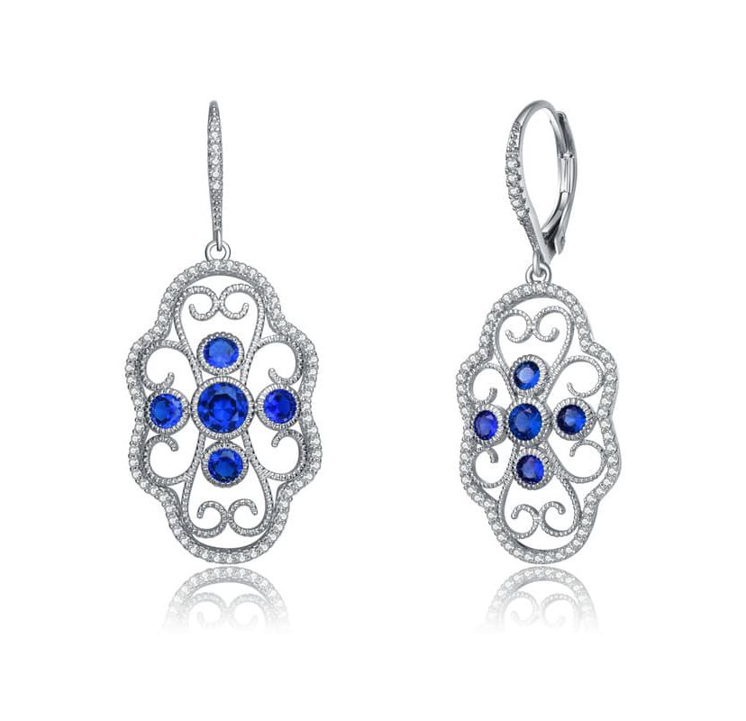 Lab Created Sterling Silver White Gold Plated with Colored Cubic Zirconia Leverback Filigree Earrings