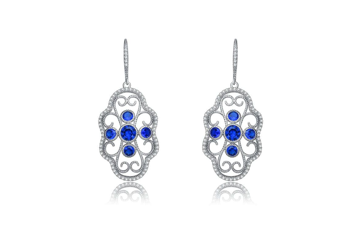 Lab Created Sterling Silver White Gold Plated with Colored Cubic Zirconia Leverback Filigree Earrings
