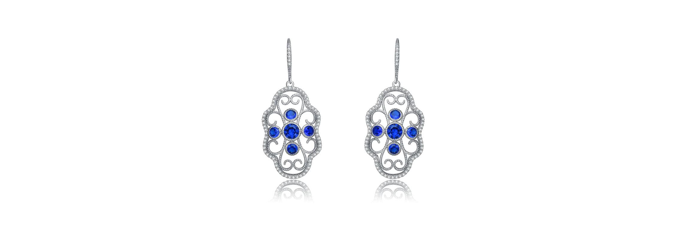Lab Created Sterling Silver White Gold Plated with Colored Cubic Zirconia Leverback Filigree Earrings