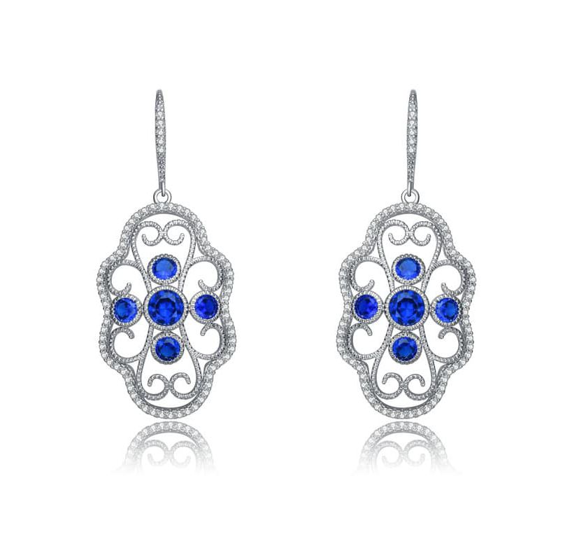 Lab Created Sterling Silver White Gold Plated with Colored Cubic Zirconia Leverback Filigree Earrings