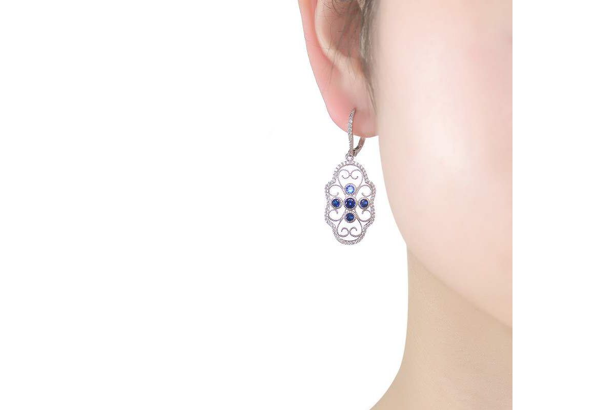 Lab Created Sterling Silver White Gold Plated with Colored Cubic Zirconia Leverback Filigree Earrings