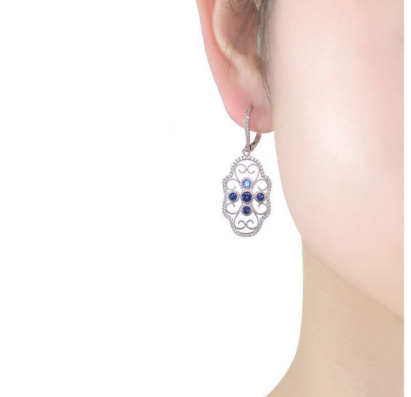 Lab Created Sterling Silver White Gold Plated with Colored Cubic Zirconia Leverback Filigree Earrings