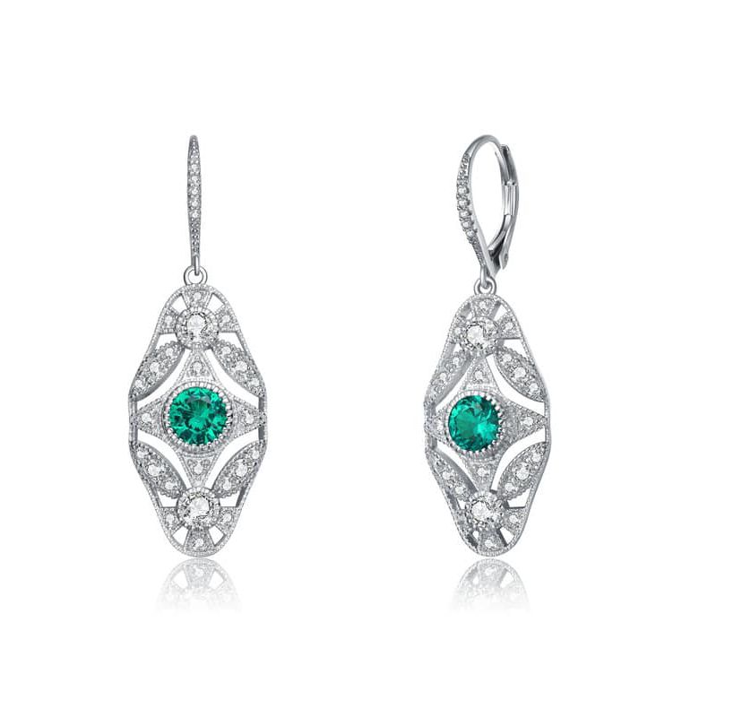 Lab Created Sterling Silver White Gold Plated Round Cubic Zirconia Wreath Leverback Drop Earrings