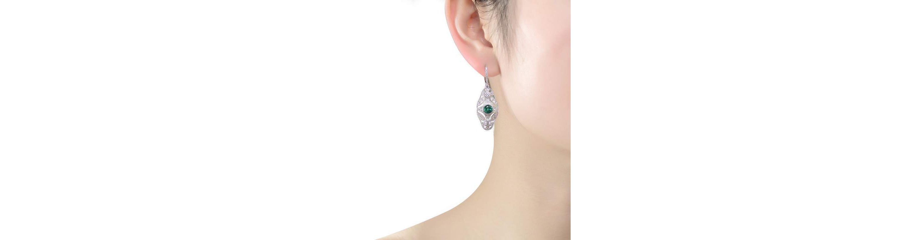 Lab Created Sterling Silver White Gold Plated Round Cubic Zirconia Wreath Leverback Drop Earrings