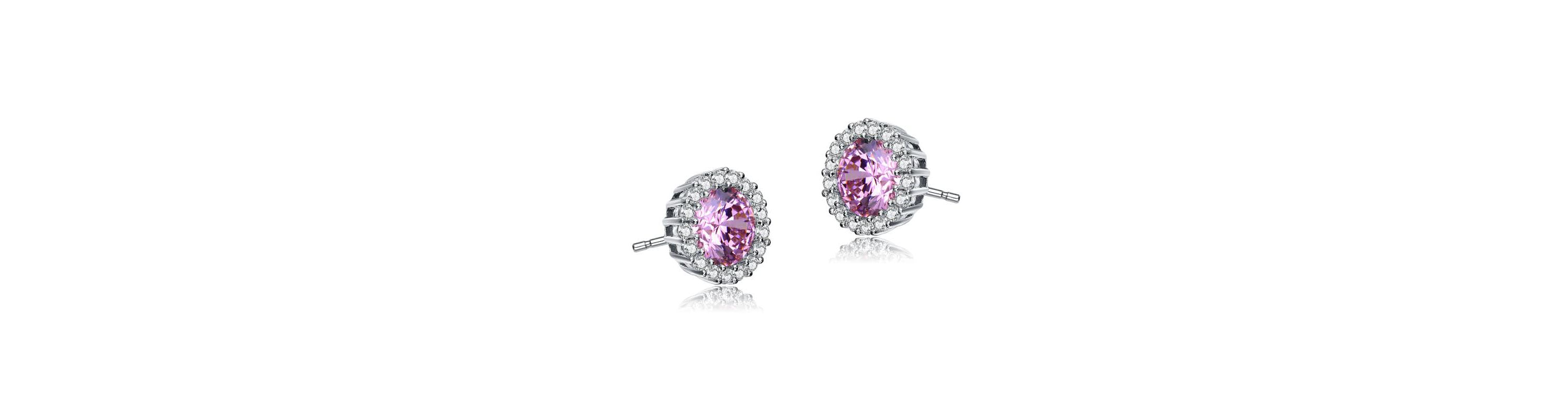 Lab Created Sterling Silver with Colored Round Cubic Zirconia Halo Round Stud Earrings