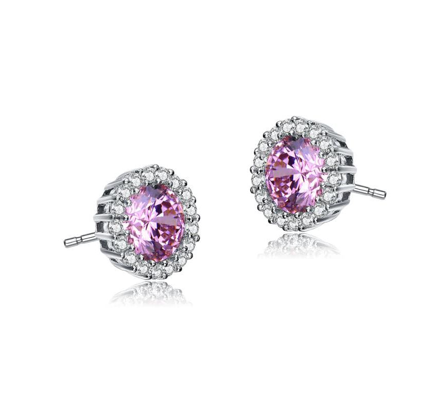 Lab Created Sterling Silver with Colored Round Cubic Zirconia Halo Round Stud Earrings