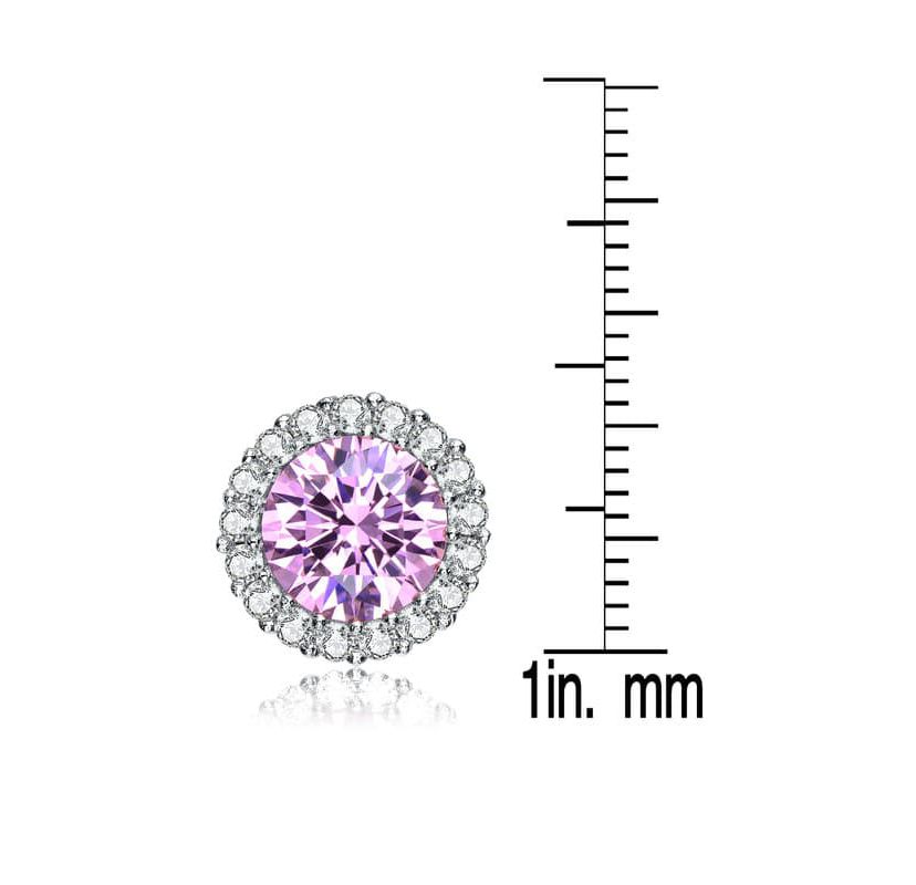 Lab Created Sterling Silver with Colored Round Cubic Zirconia Halo Round Stud Earrings