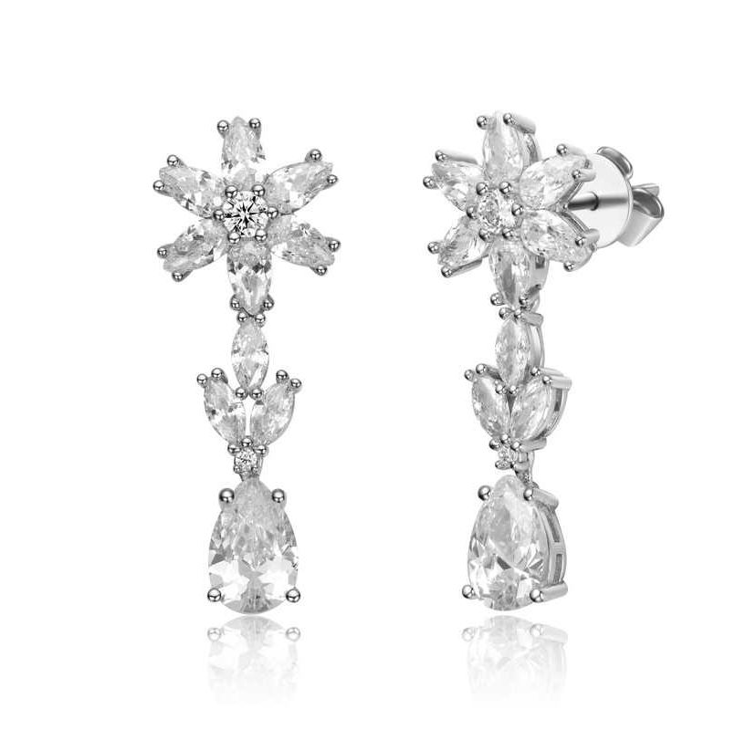 Lab Created Sterling Silver with Clear Cubic Zirconia Cluster Snowflake Formal Dangle Earrings