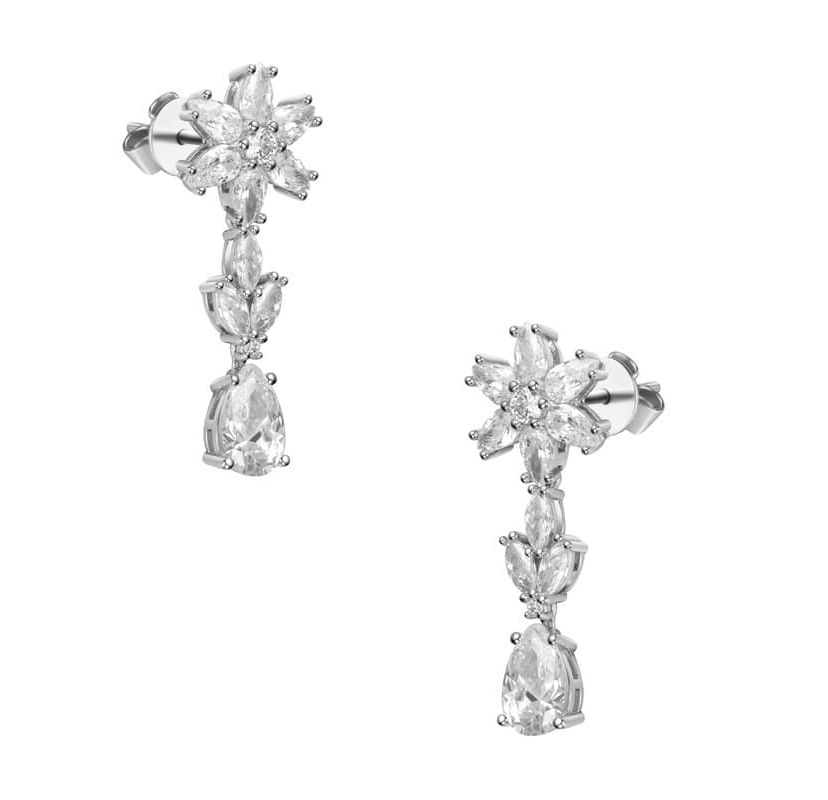 Lab Created Sterling Silver with Clear Cubic Zirconia Cluster Snowflake Formal Dangle Earrings