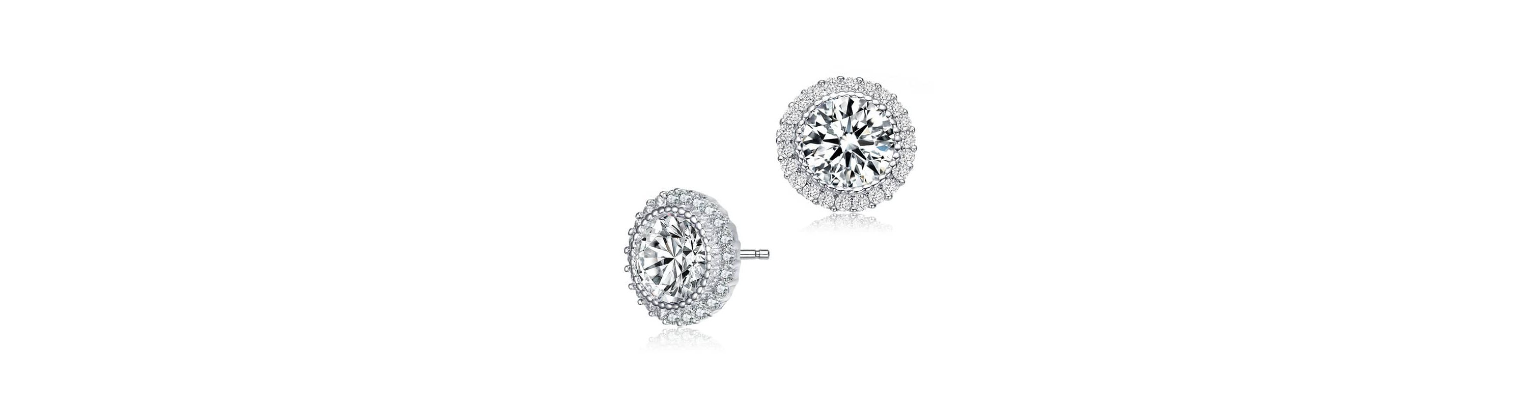 Lab Created Sterling Silver with Clear Round Cubic Zirconia Milgrain Set Halo Stud Earrings