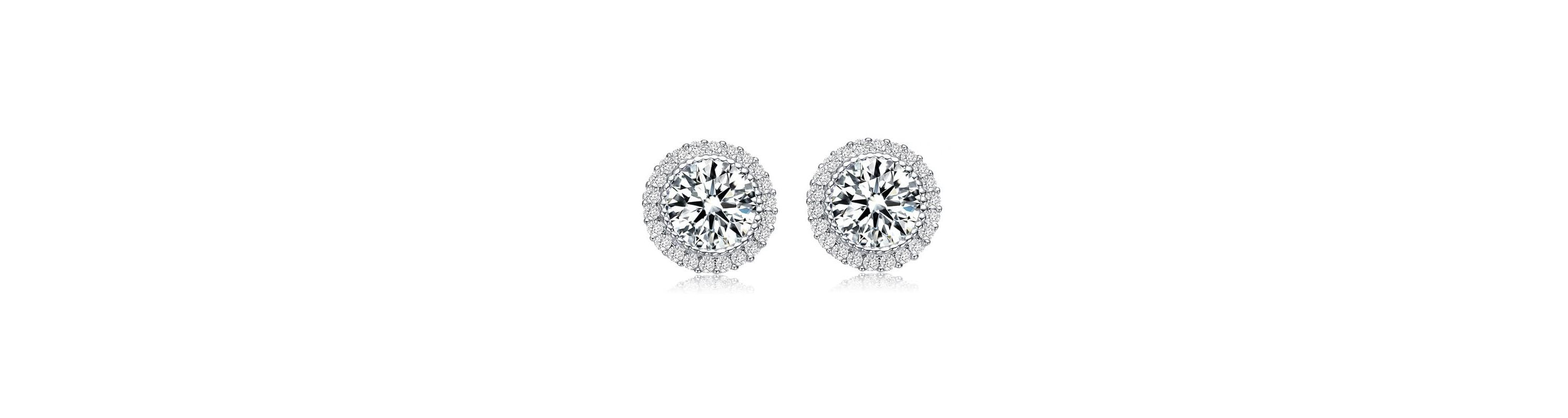 Lab Created Sterling Silver with Clear Round Cubic Zirconia Milgrain Set Halo Stud Earrings