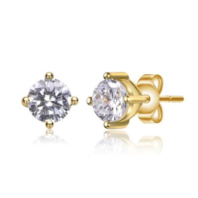 Rozzato Lab Created Sterling Silver with Colored Cubic Zirconia Solitaire Stud Earrings, Gold