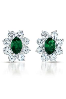 Rozzato Lab Created Sterling Silver White Gold Plated with Colored Cubic Zirconia Flower Shape Earrings, Green