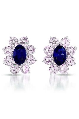 Rozzato Lab Created Sterling Silver White Gold Plated with Colored Cubic Zirconia Flower Shape Earrings
