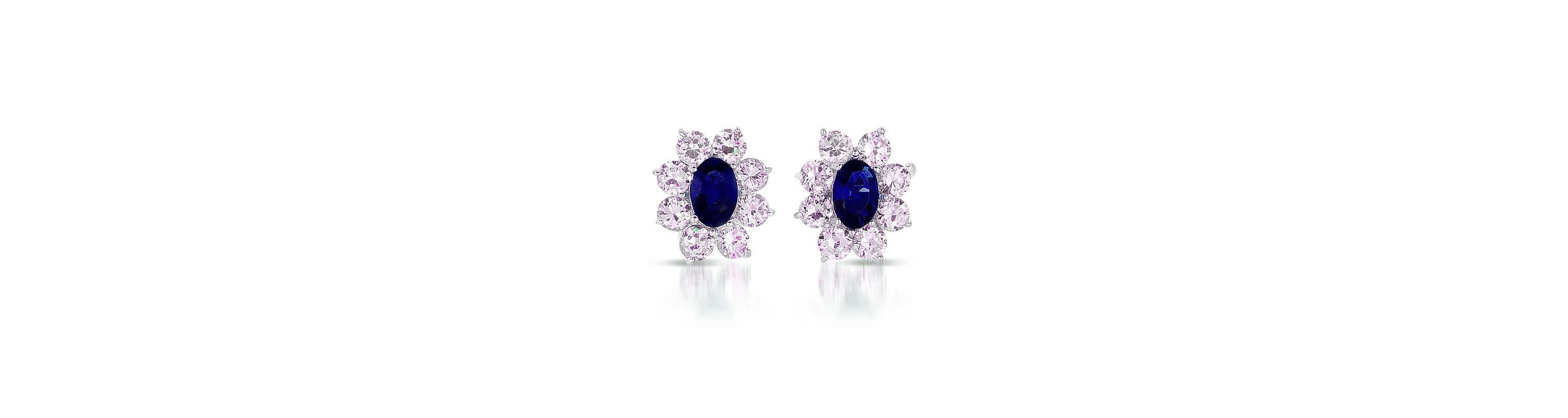 Lab Created Sterling Silver White Gold Plated with Colored Cubic Zirconia Flower Shape Earrings