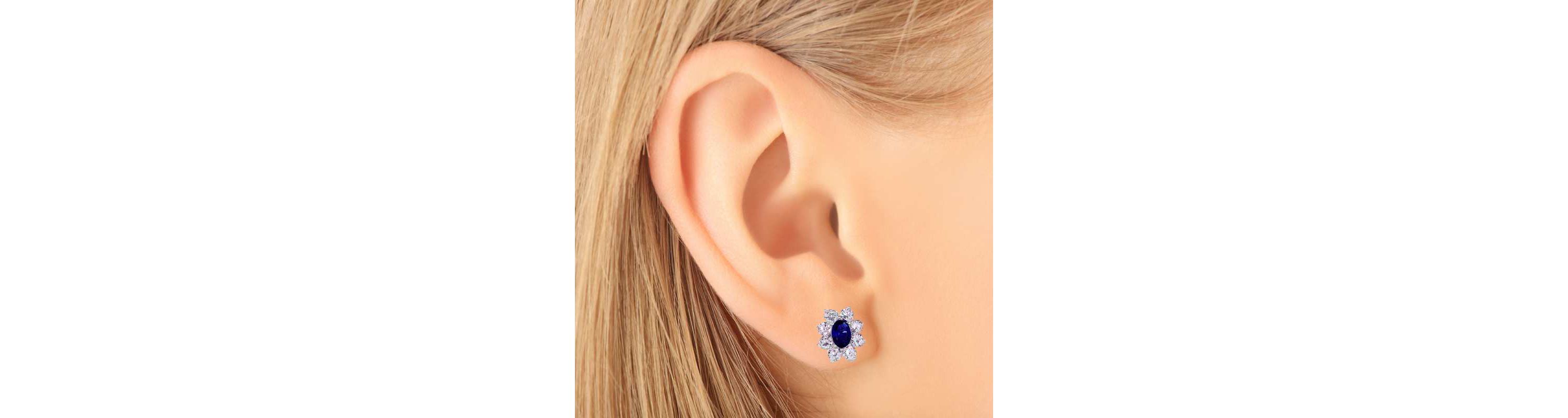 Lab Created Sterling Silver White Gold Plated with Colored Cubic Zirconia Flower Shape Earrings