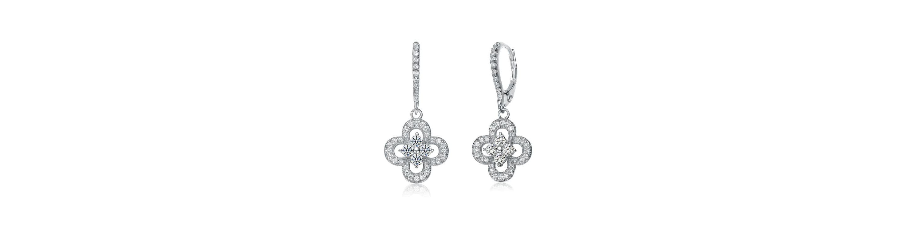 Lab Created Sterling Silver with Clear Cubic Zirconia Flower Shape Micro Pave Dangle Earrings