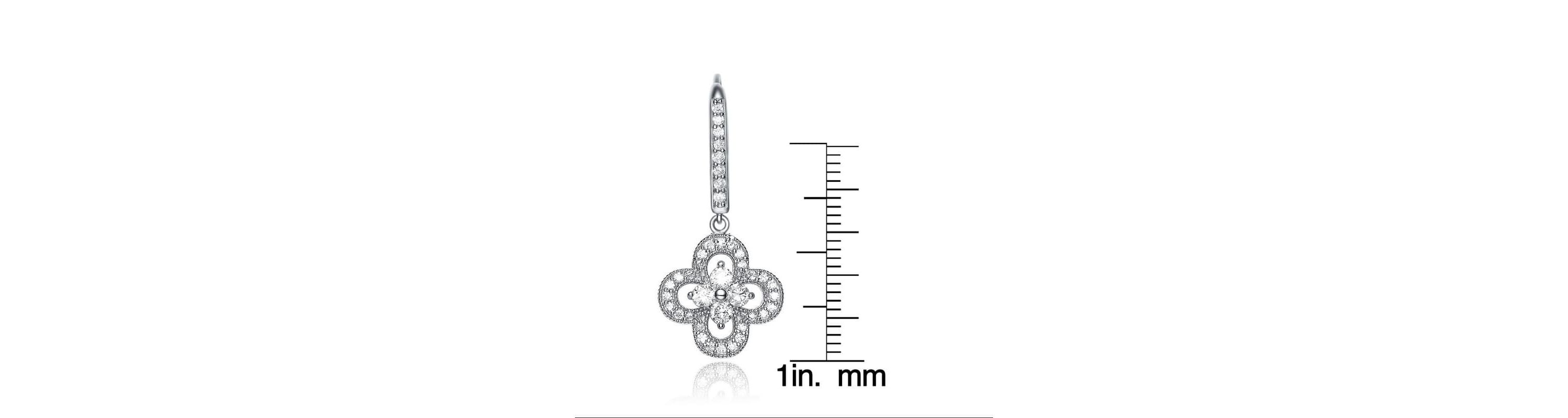 Lab Created Sterling Silver with Clear Cubic Zirconia Flower Shape Micro Pave Dangle Earrings