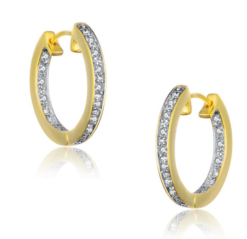 Lab Created Sterling Silver with Clear Cubic Zirconia Round Huggie Hoop Earring