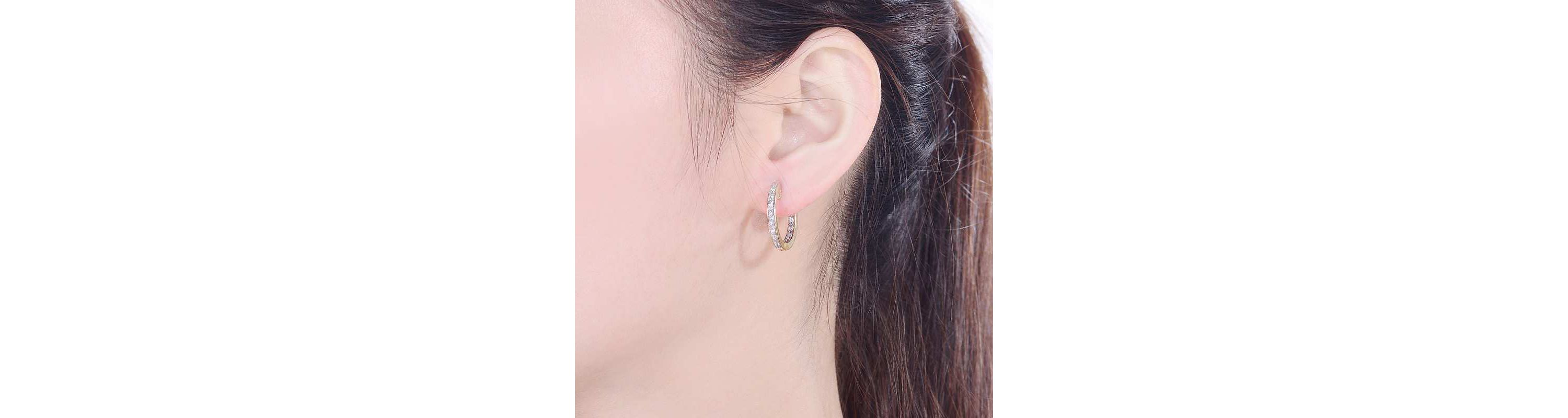 Lab Created Sterling Silver with Clear Cubic Zirconia Round Huggie Hoop Earring