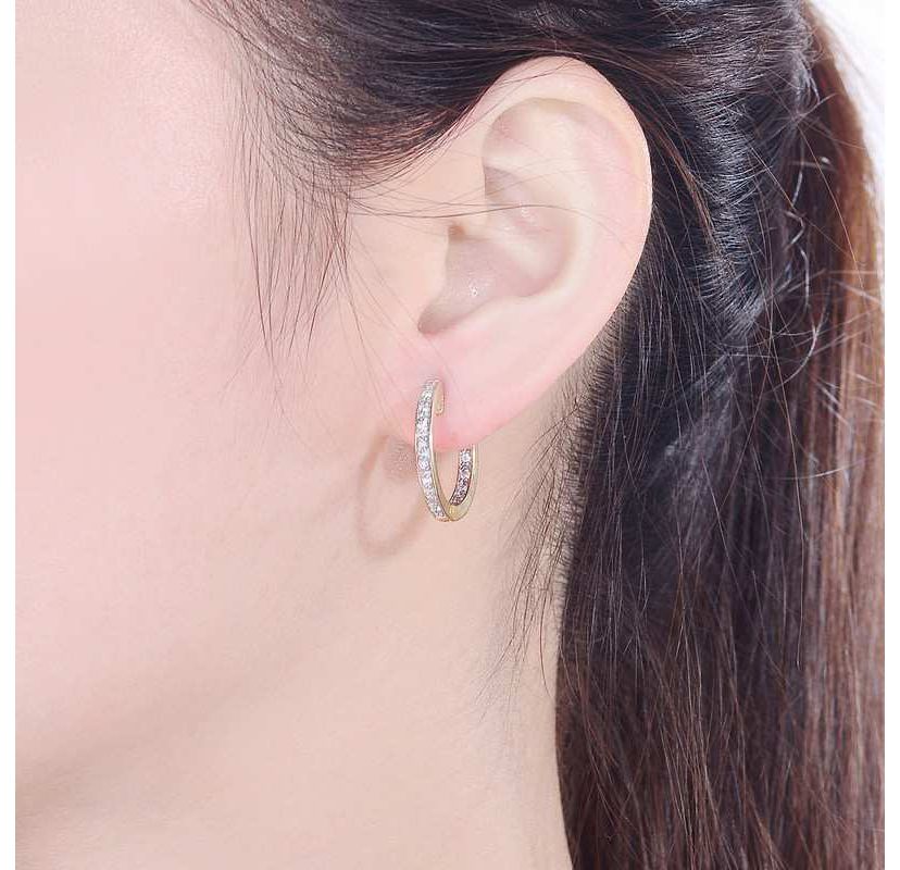 Lab Created Sterling Silver with Clear Cubic Zirconia Round Huggie Hoop Earring