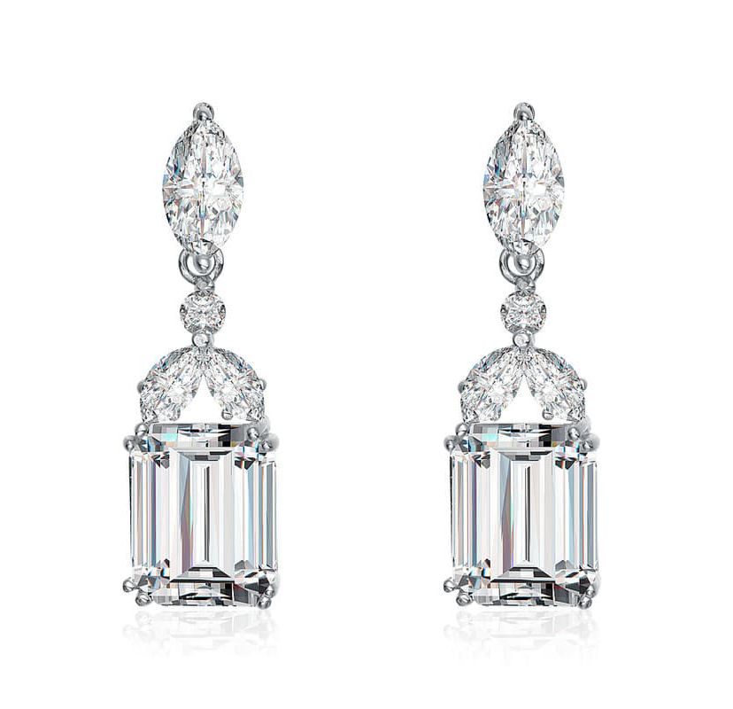Lab Created Sterling Silver White Gold Plated with Colored Cubic Zirconia Lantern Earrings