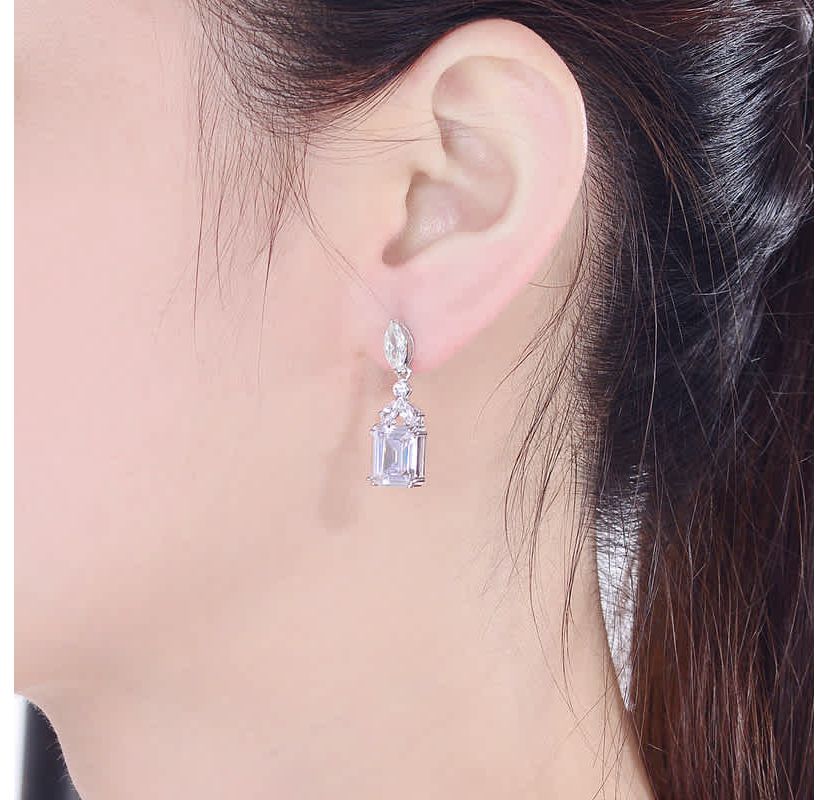 Lab Created Sterling Silver White Gold Plated with Colored Cubic Zirconia Lantern Earrings