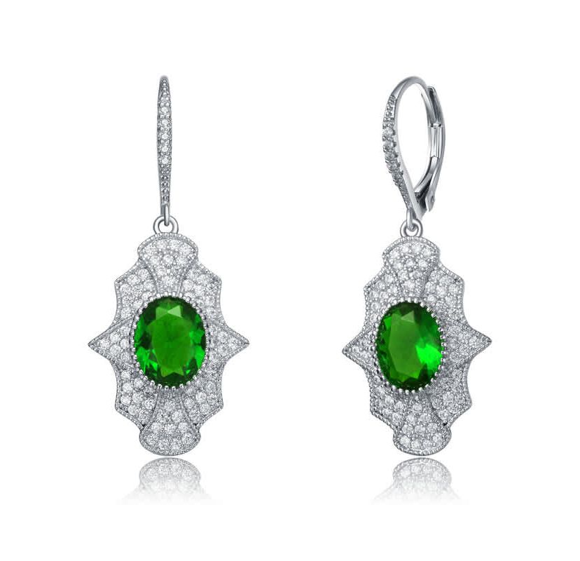 Lab Created Sterling Silver White Gold Plated with Colored Oval Cubic Zirconia Leverback Earrings