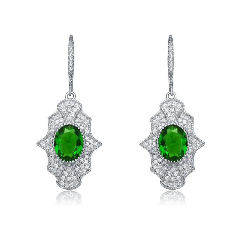 Lab Created Sterling Silver White Gold Plated with Colored Oval Cubic Zirconia Leverback Earrings