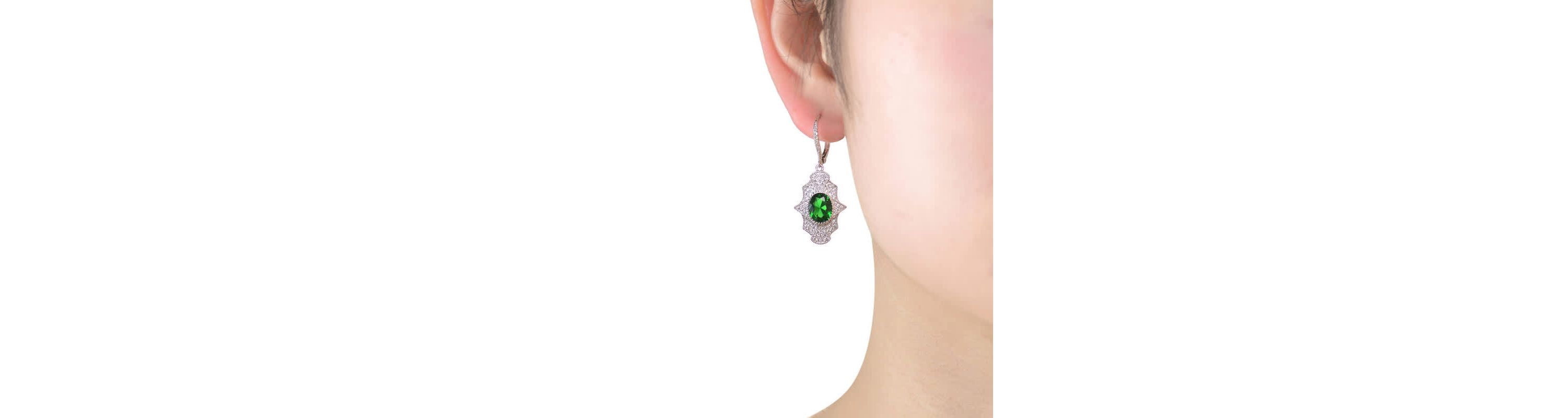 Lab Created Sterling Silver White Gold Plated with Colored Oval Cubic Zirconia Leverback Earrings